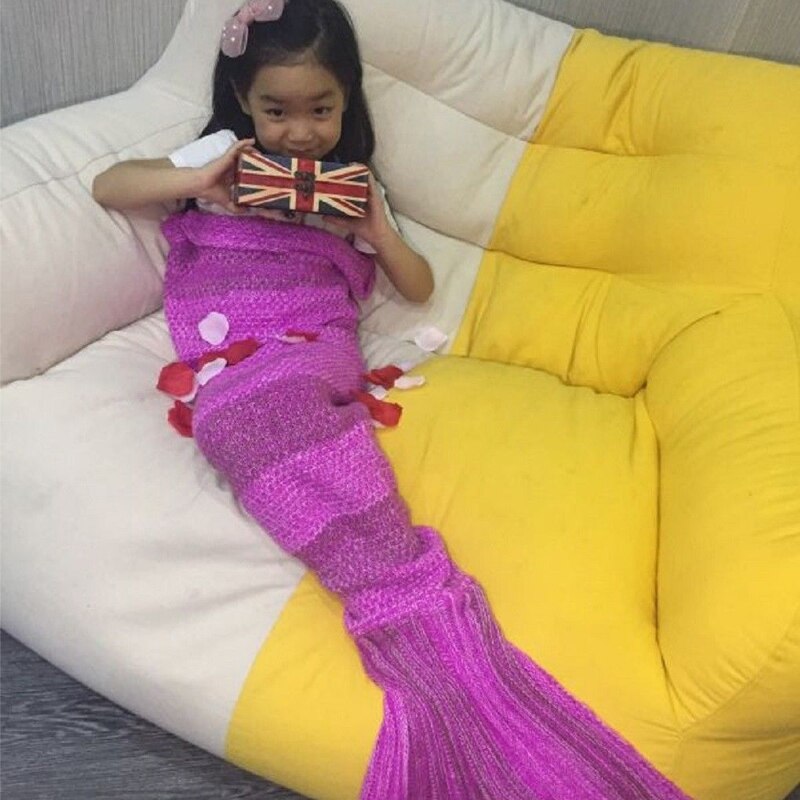 Fancy Kids Mermaid Staart Deken Effen Haak Mermaid Deken Voor Kinderen Super Soft Alle Seizoenen Slapen Gebreide Dekens