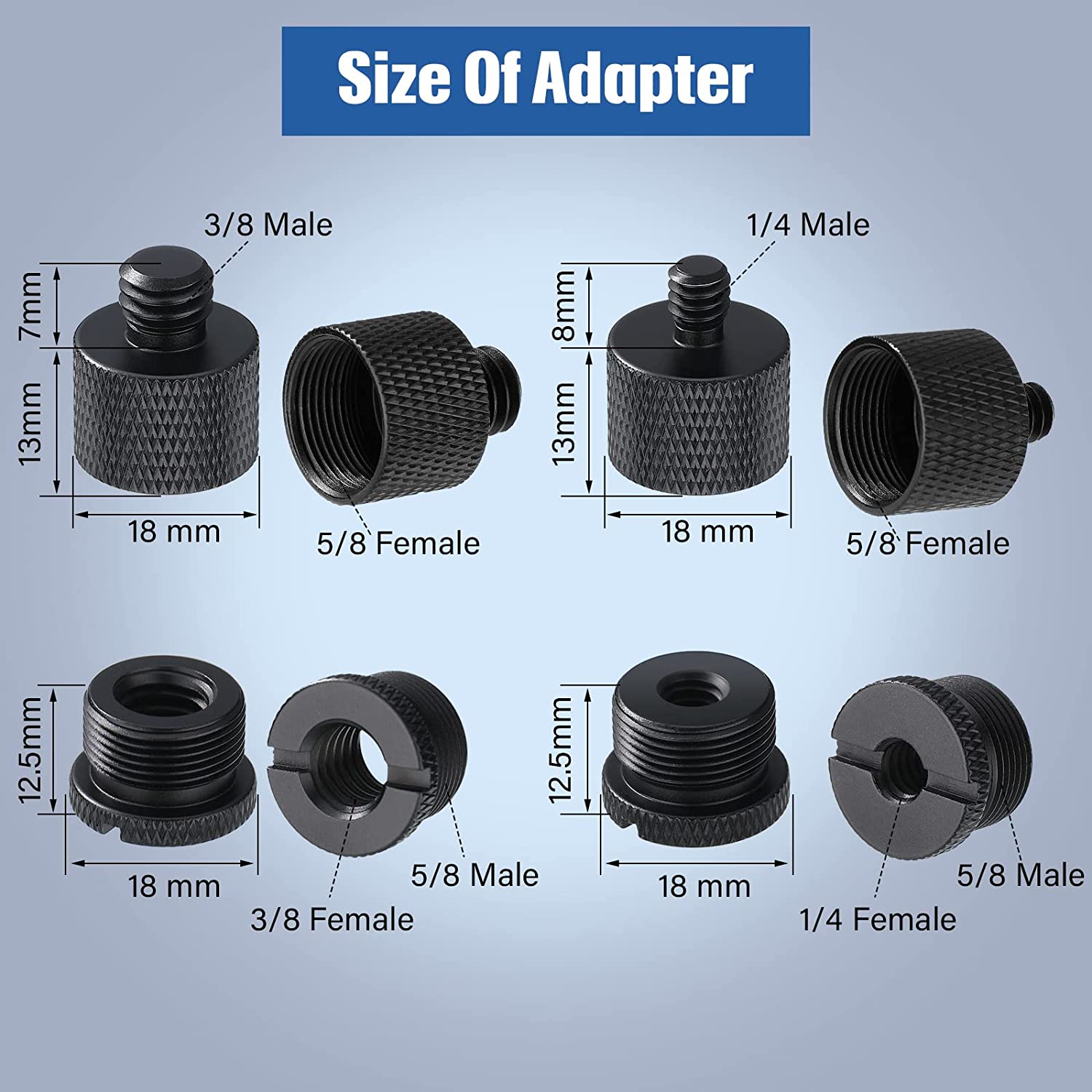 16 Pieces Mic Stand Adapter Mic Thread Adapter Set, 5/8 Female to 3/8 Male and 3/8 Female to 5/8 Male, 5/8 Female to 1/4 Male