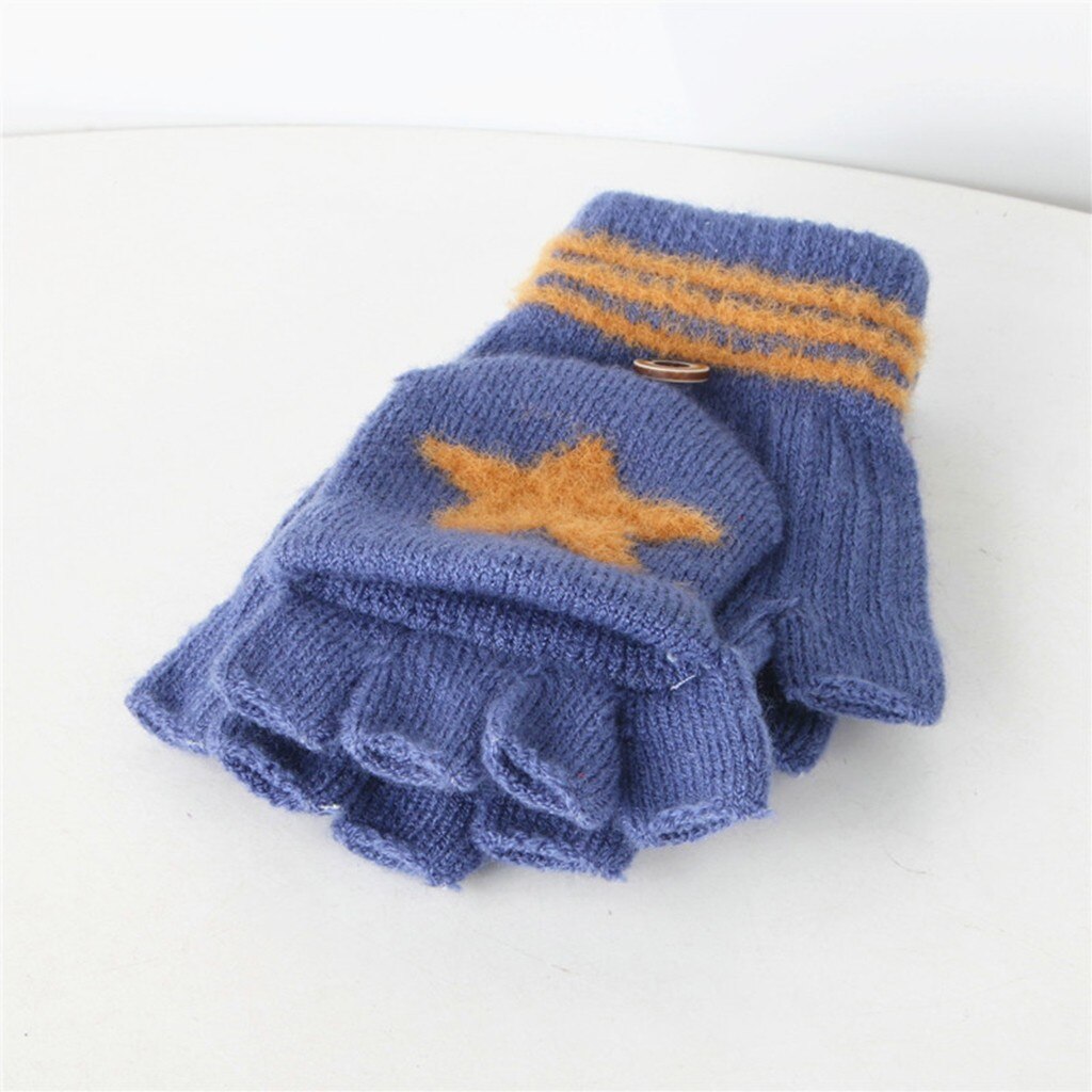 ARLONEET Kid Girls Boys Winter Knit Thicken Gloves Convertible Flip Top Fingerless mittens Stitching warm Gloves CO22