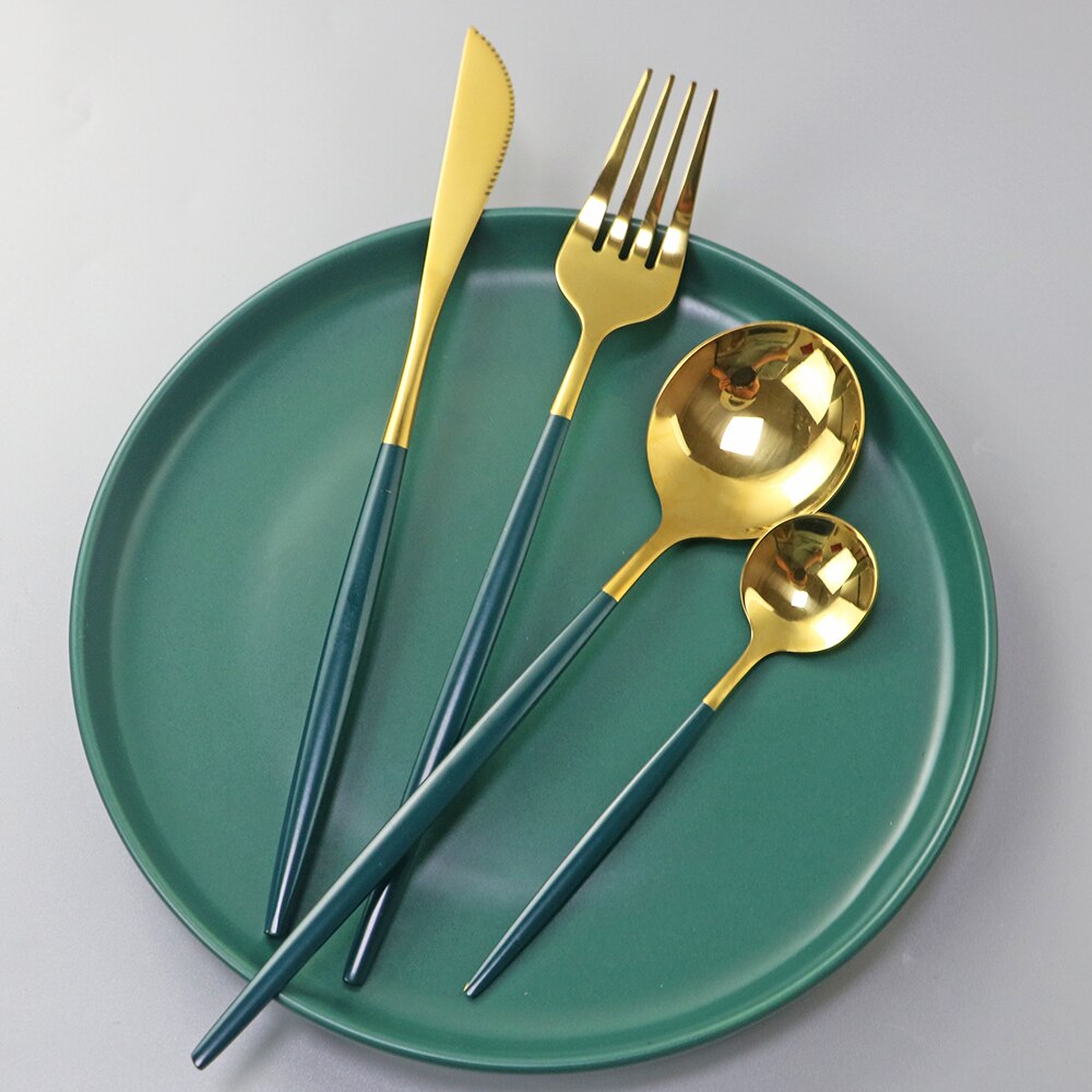 24 stk. rosaguld bestik sæt 304 rustfrit stål servise sæt kniv gaffel ske køkken bordsæt fest sølvtøjssæt