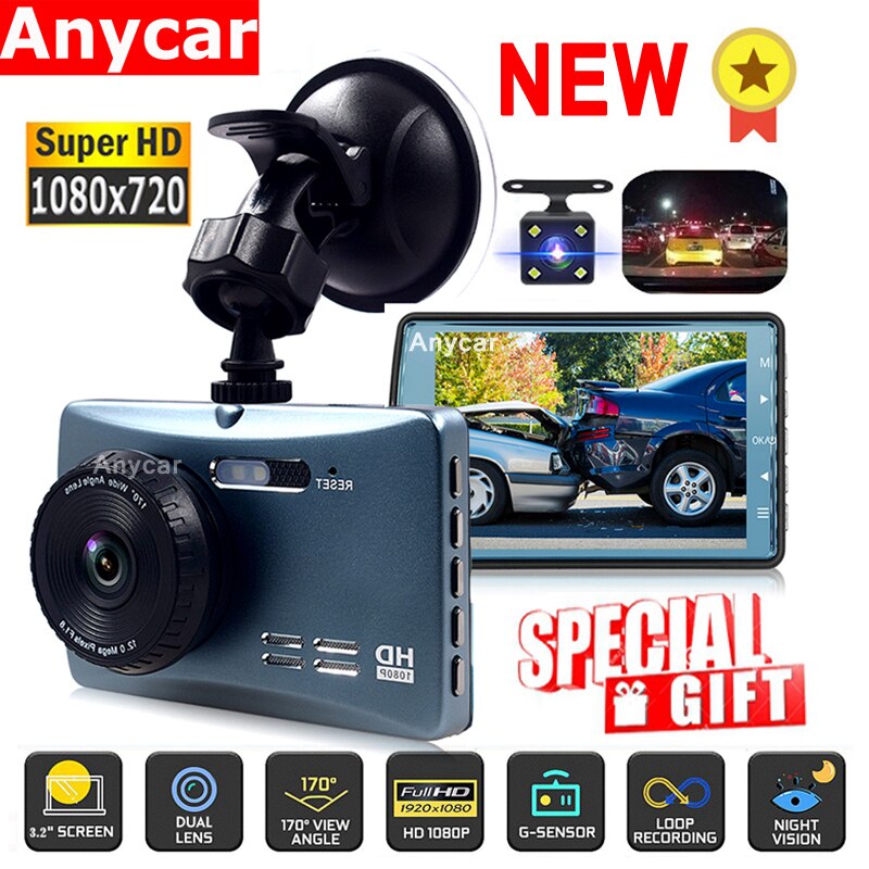 Auto Dvr Dash Cam Video Recorder 3 In 1 Achteruitrijcamera Dual Camera Full Hd Auto Camera 4 "Cyclus opname Nachtzicht G-Sensor Dashcam
