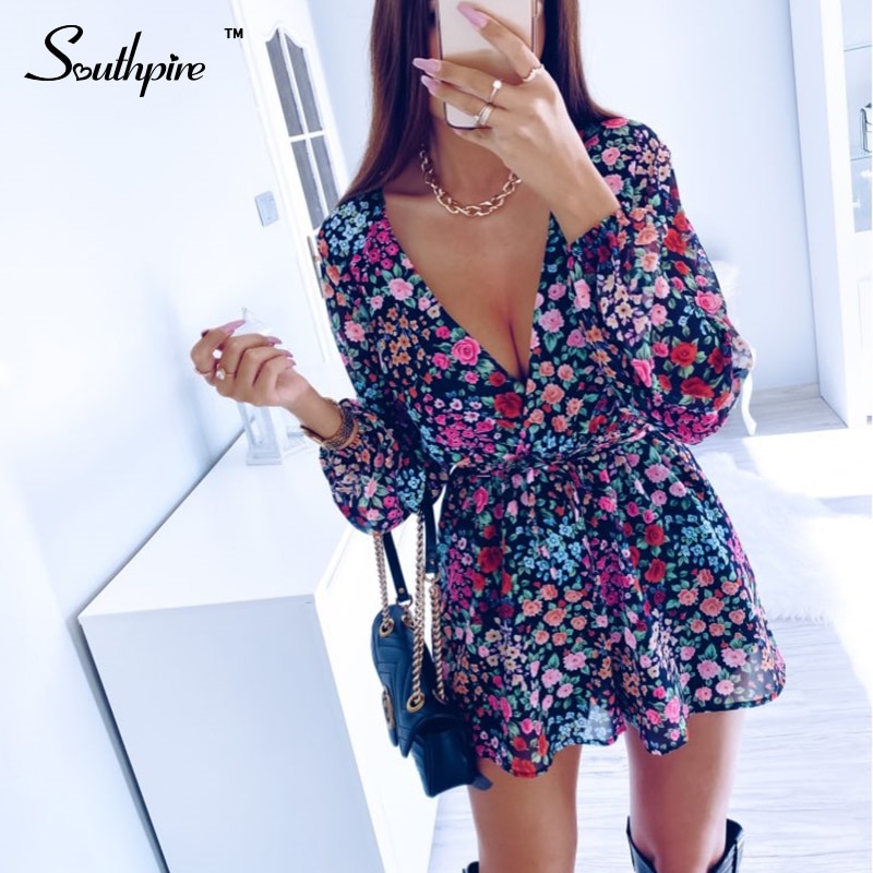 Southpire Flower Print Bohemian Playsuit Women Long Sleeve Spring Summer Loose Romper Female Day Casual Jumpsuit Overalls