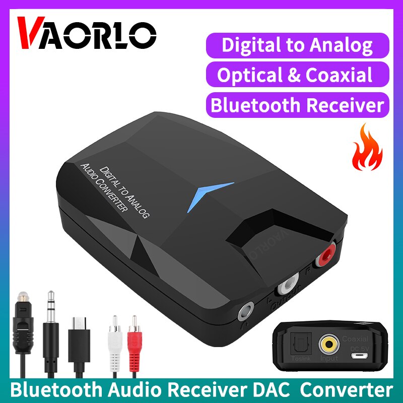 Bluetooth 5.0 Audio-ontvanger Dac Digitaal Naar Analoog Converter 3.5Mm Aux Rca Stereo Optische Coaxiale Draadloze Adapter Voor Auto/Pc/Tv