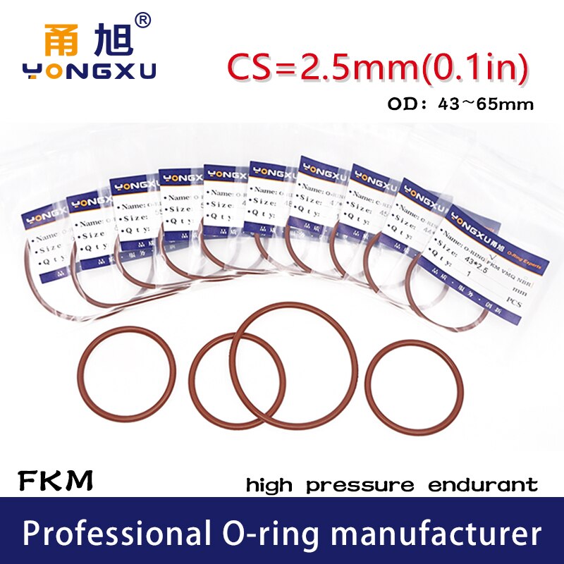 2 Teile/los Fluor gummi Ring Braun FKM O-ringe Dichtungen CS 2,5mm OD43/44/45/47/48/49/50/55/60/65*2,5mm O Ring Dichtung Dichtungen Unterlegscheibe