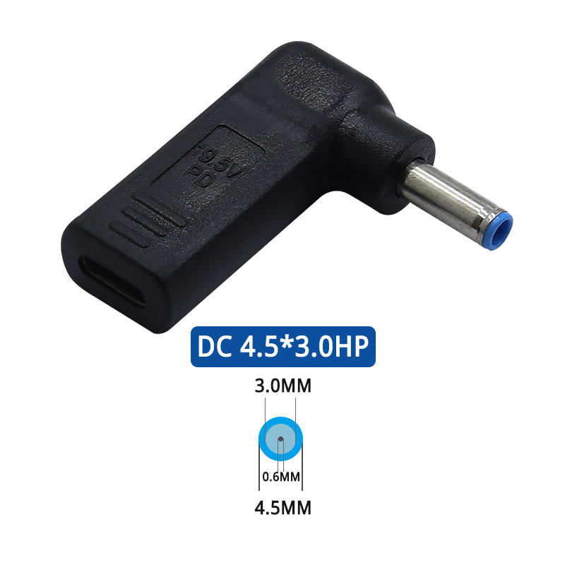 Adaptador de carregador de energia para laptop pd 65w tipo-c fêmea para dc macho plug quadrado 7.4*5.0mm para lenovo hp dell asus notebook conector: Azul