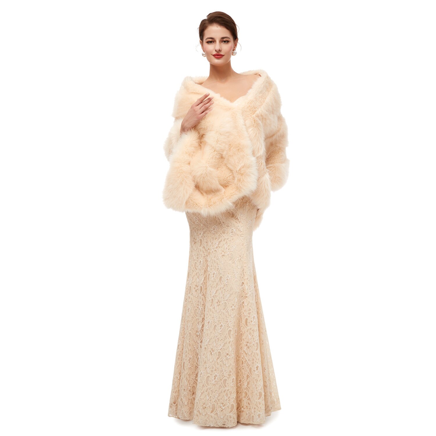 Bont Sjaal Bruiloft Wrap Vrouwen Winter 3/4 Lengte Mouwen Bridal Wraps Warm Bont Boleros Bridal Jacket Avond jas