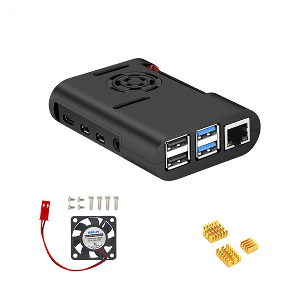 S ROBOT Raspberry Pi 4 ABS housing black plastic box housing with cooling fan cooler for Raspberry Pi 4 Model B Pi 4B RPI158: kit2