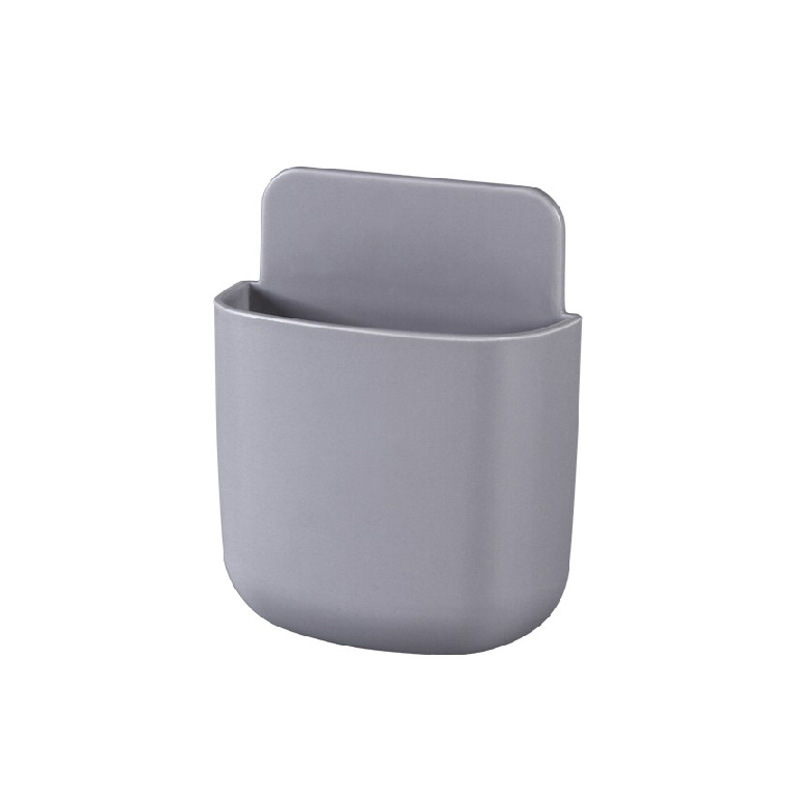Perforated wall suction wall mounted remote control storage box living room bedroom arc mobile phone rack remote control storage: Light Grey