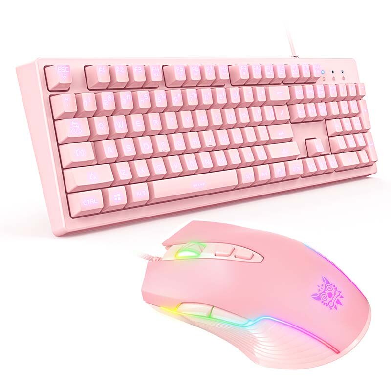 Onikuma Toetsenbord En Muis Gamer Kit Backlit Toetsenbord Roze Toetsenbord Stille Leuke Computer Gaming Muis Voor Pc Home Office Laptop