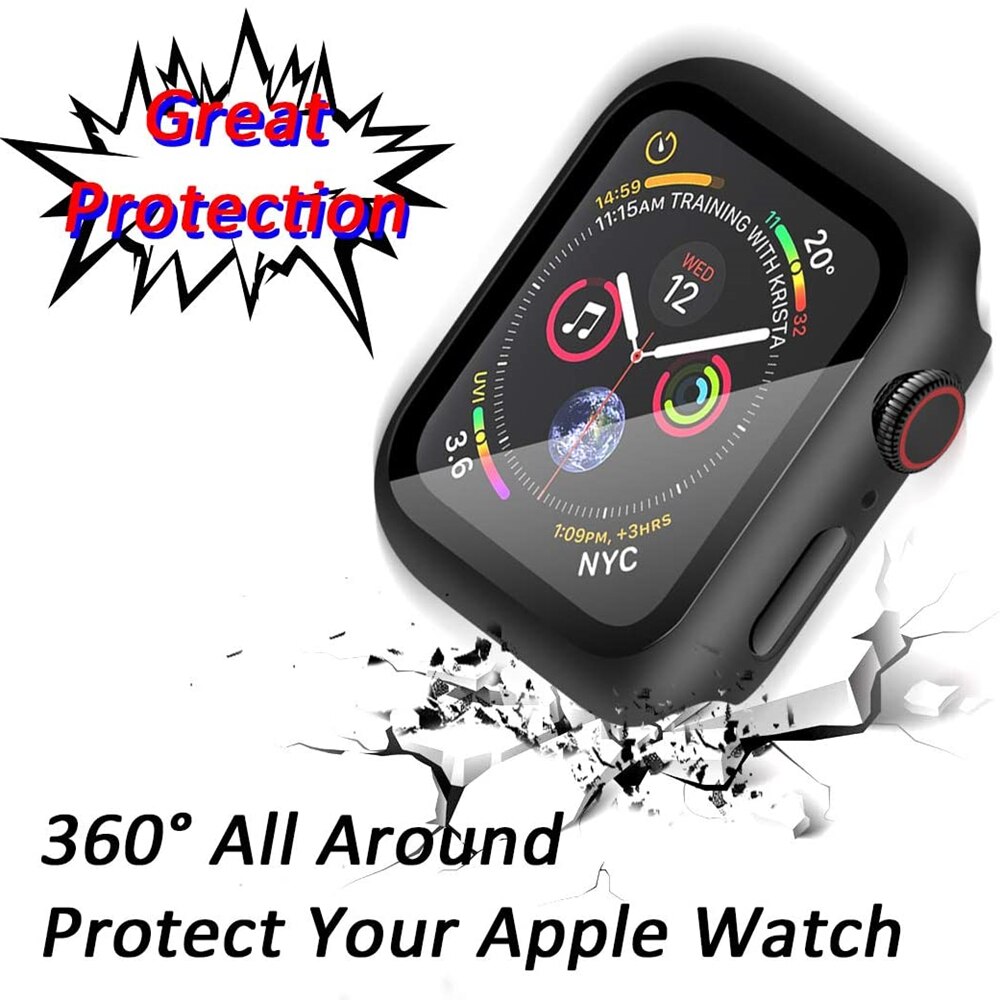 Glazen schermbeschermer voor apple watch series 6 /5 /4 /se 44mm hoesje, dunne beschermhoes, volledige dekking voor de apple watch 40mm hoes