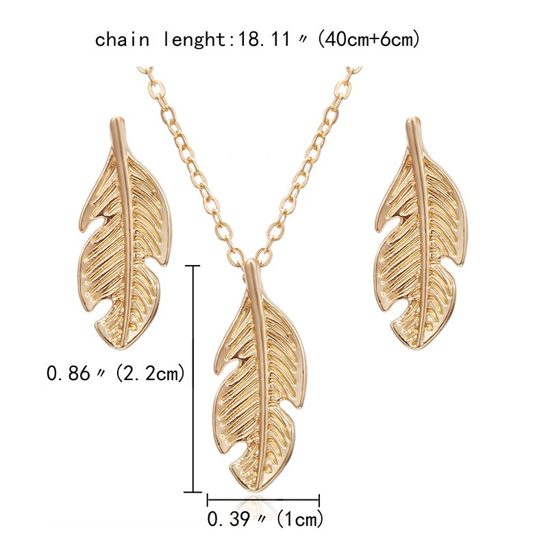 RINHOO Gold Color Jewelry Sets For Women Butterfly Owl Elephant Bird Animal Necklace Earrings Set Jewelry Set Wedding Jewelry: leaf