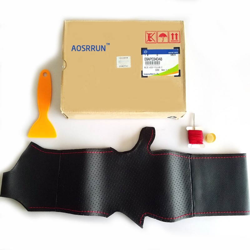 Aosrrun Zwart Lederen Hand-Gestikt Auto Stuurhoes Voor Hyundai Ix45 Santa Fe Auto accessoires