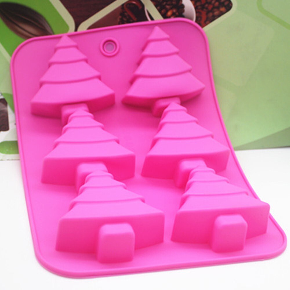 6 Holes Xmas Christmas Tree Silicone Cake Baking Mold Cake Pans Handmade Soap Moulds Muffin Cups Dessert Chocolate Mold Tray