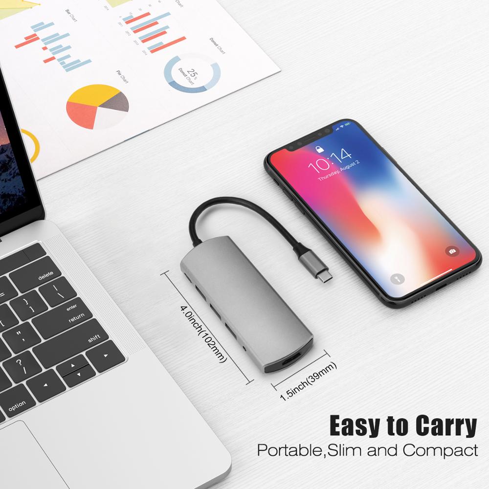 AIREACH USB-C Hub - 6-in-1 Adapter with HDMI 4K@30Hz, 3x USB 3.0, Audio Jack, PD Charging
