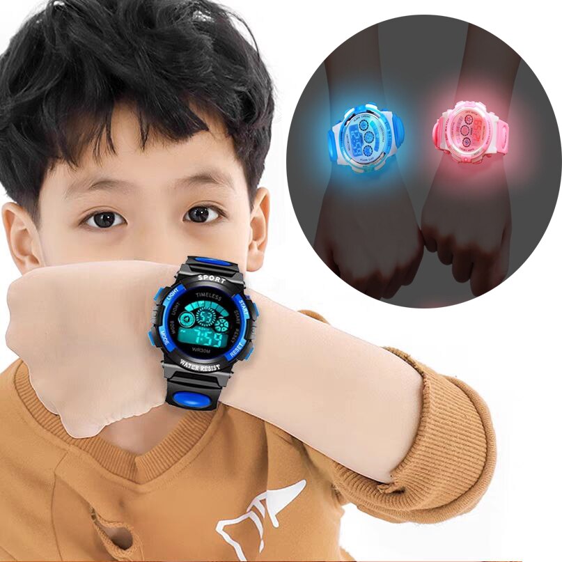 Kinderen Elektronische Horloges Kleur Lichtgevende Wijzerplaat Leven Waterdichte Multifunctionele Lichtgevende Wekkers Horloge Voor Jongens En Meisjes