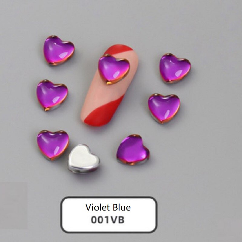10Pcs 8mm Heart Rhinestone Flat Stones For Manicure Glitter Nail Jewelry Heart Nail Art Kawaii Nail Decoration Korean Nail Parts: Violet Blue