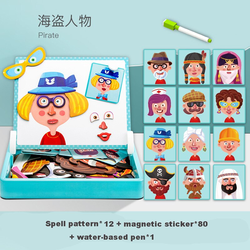 Kids Magnetic Puzzle Jigsaw Traffic Change Face Game Double-Sided Drawing Board Baby Early Education Toys For Children: Pirate