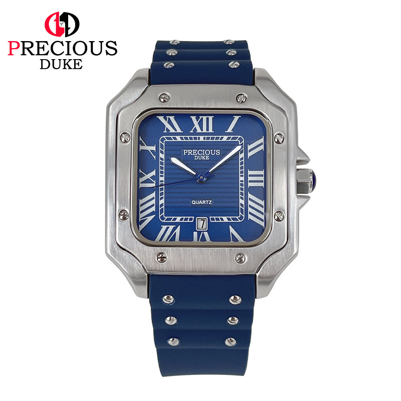 Retro vierkant quartz horloge voor heren tankserie horloge met siliconen band 30 meter waterdicht voor dagelijks gebruik: Rood