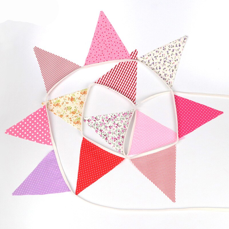Cotton Fabric Triangle Bunting Wedding Birthday Party Home Garden Decoration Supplies 310cm With 12pcs Bunting