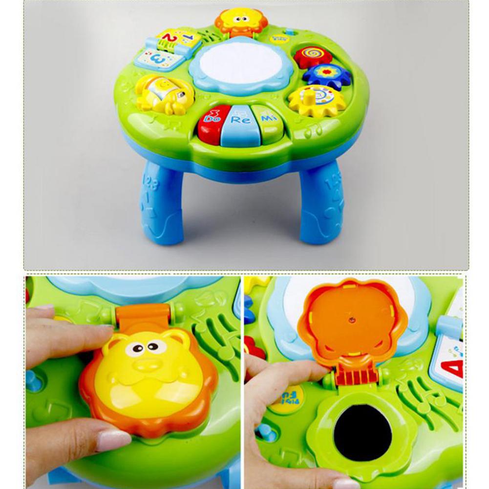 Hobbylane lärande aktivitet bord baby leksaker pedagogiska musikaliska skrivbord leksaker med piano klapp trumma lyser upp
