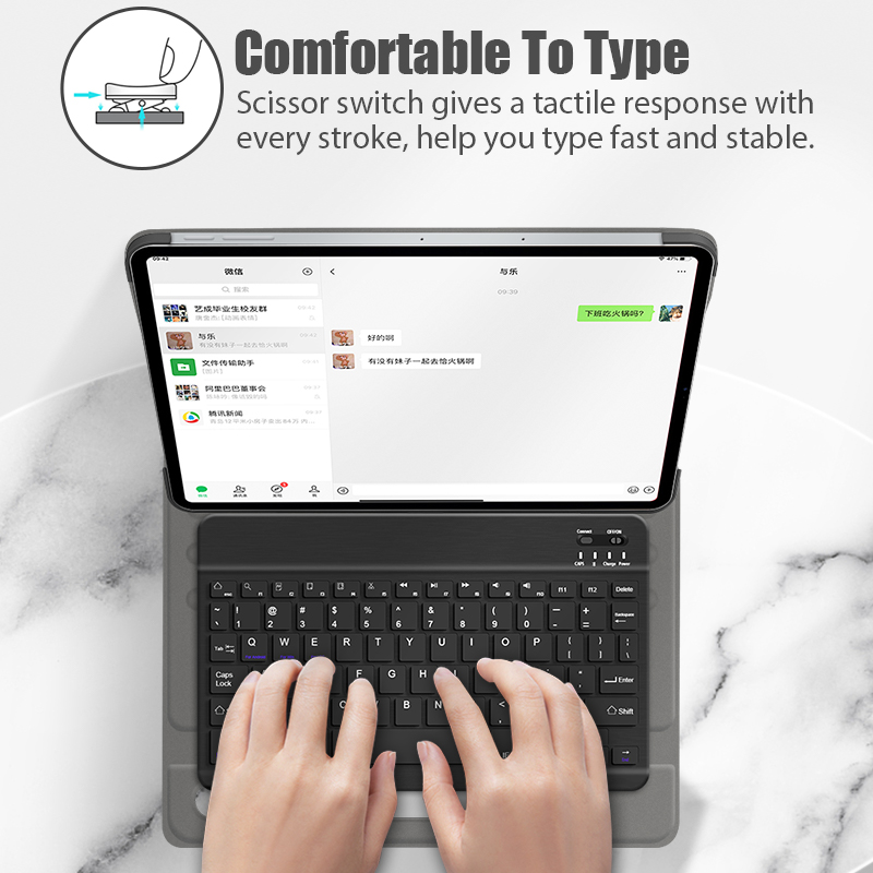Tastaturhülle für samsung galaxy tab  s7 fe t730/s7 plus 12.4 "  t970, magnetische lederhülle mit kabelloser bluetooth-tastatur