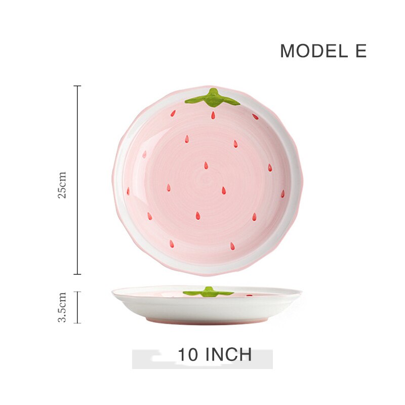 Ceramic Dinnerware Set Pink Dish Soup Spoon Noodle Plate Mug Food Bowl Girls Favor Easily Clean Home Use 1 Pcs Strawberry Style: Model E