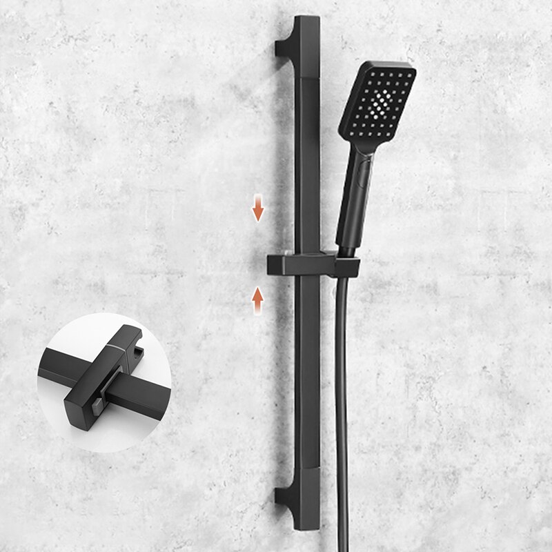 Adjustable 3 Function Matte Black Shower Head Slide Bar with Hand Held Shower and 1.5M Hose Wall Mounted Shower Sliding Bar Set