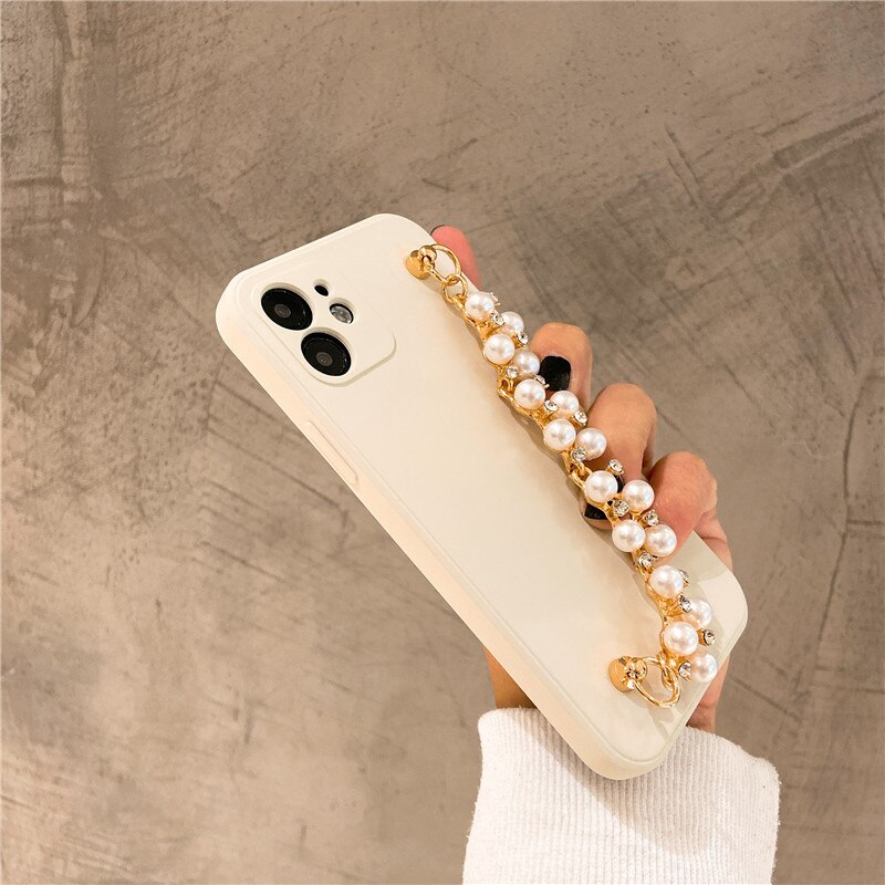 INS Pearl rhinestone Wrist bracelet silicon case For iphone 11 11Pro Max 12 12Pro X XR Xs max 7 8Plus SE2020 Protective capa