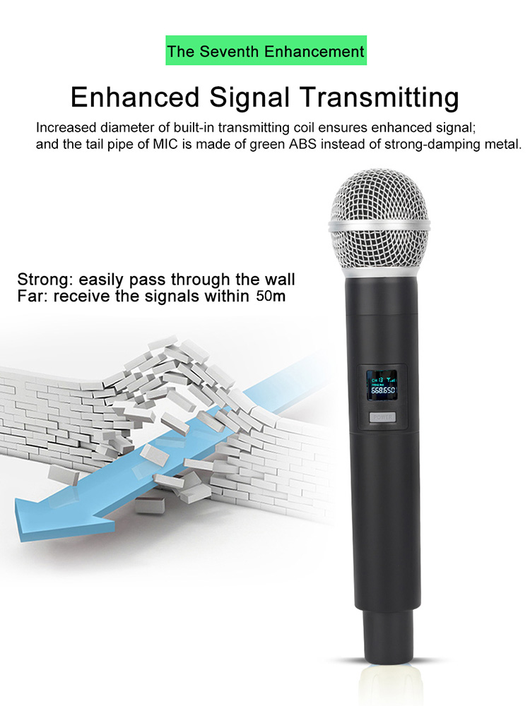 Wireless Microphone 4 Channels VHF Dual Handheld Dynamic Cordless Mic System Set For Shure Karaoke Voice Amplifier PA System