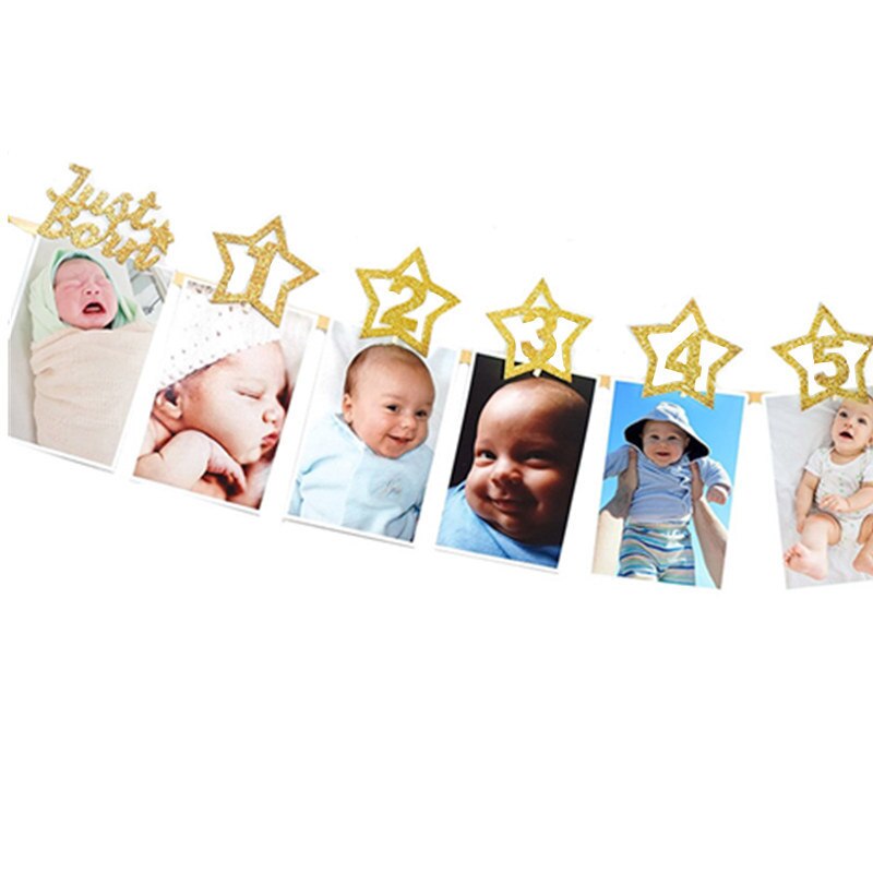 Anniversary Supplies Gold Photo Clip Wooden Clamps Milepost Birthday a Banner Children Room Decorative Baby Grow Souvenirs