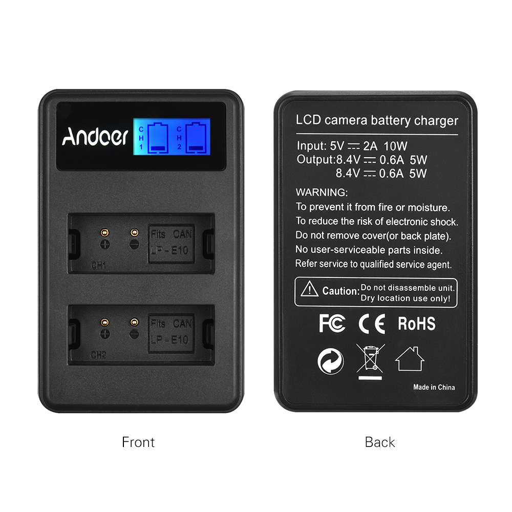 Andoer LCD2-LPE Compact Dual Channel LCD Camera Batterij Oplader voor Canon LP-E10/LP-E12/LP-E17/Sony NP-FZ100 Camera batterij