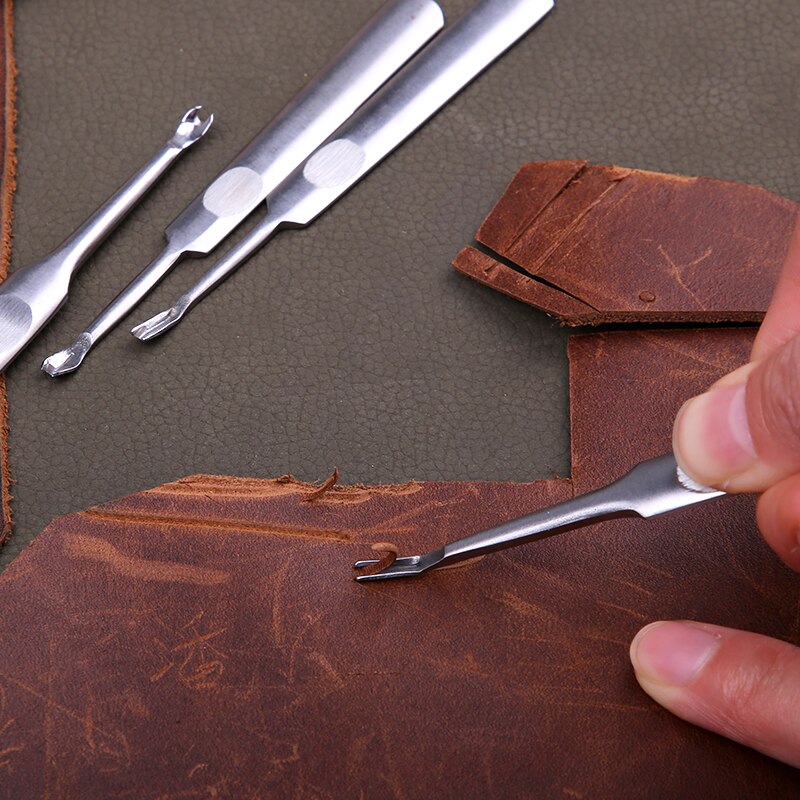 KAOBUY 1Pcs U+V Shaped Leather Stitching Skiving Tool Groover Punching Tool Kit Leathercraft Hole Puncher Edge Beveler Tool Kit