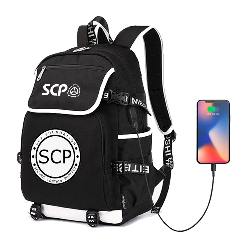 Scp sikre indeholde beskytte rygsæk rygsæk taske skole skuldertaske bærbar rejsetaske mochila med usb port: 4