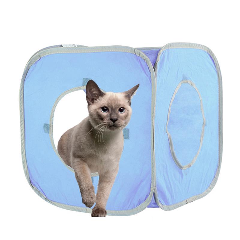 Draagbare Vouwen Kat Cube Grappige Inklapbare Pop-Up Kat Tunnel Speelgoed Kat Tent Kat Bed Eenvoudige Bediening Puppy Play huis Voor Kittens: Blue