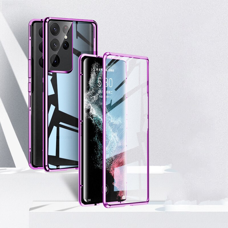 Klare, magnetische schutzhülle aus gehärtetem glas für samsung Galaxis  s22, extrem stoßfeste metall-Stoßstange-hülle für Galaxis  s22 Plus  s22: Für  s21 Ultra / Lila