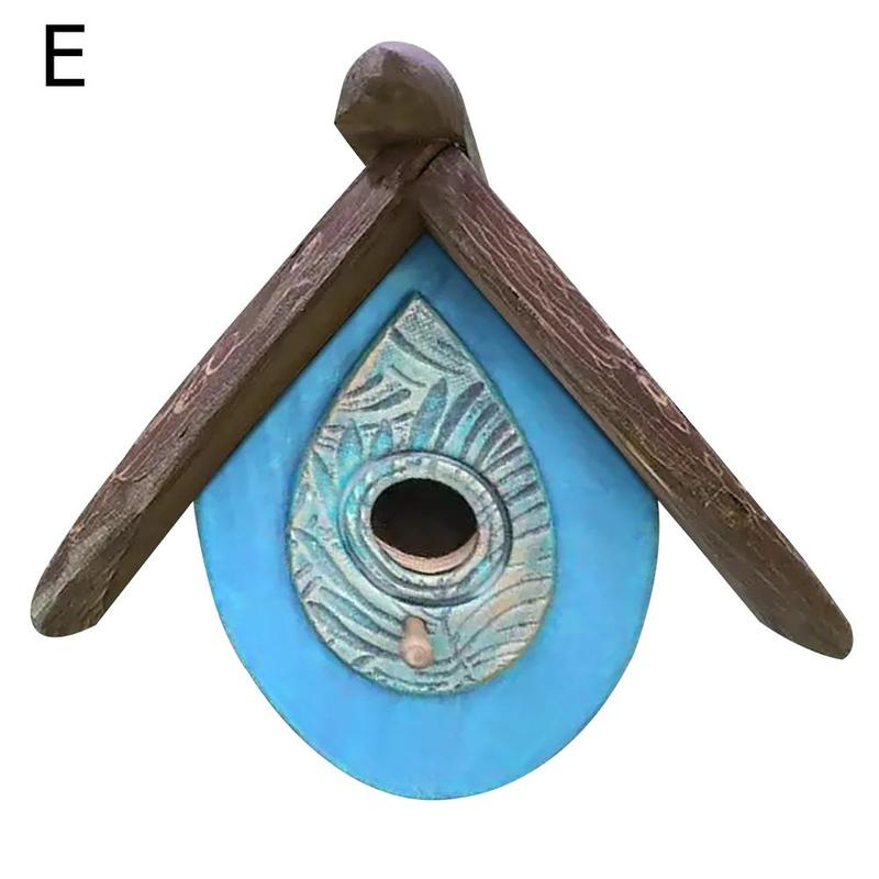 Casa de madera colgante para pájaros, decoración tallada pintada a mano, accesorio para pajarera, Patio al aire libre, Ga R4n2: E