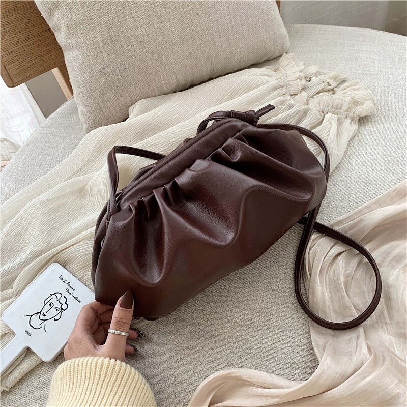 Sacs à bandoulière en cuir PU pour femmes | Sacoche en couleur solide , sac à épaule pour voyage en forme de nuage,: Café