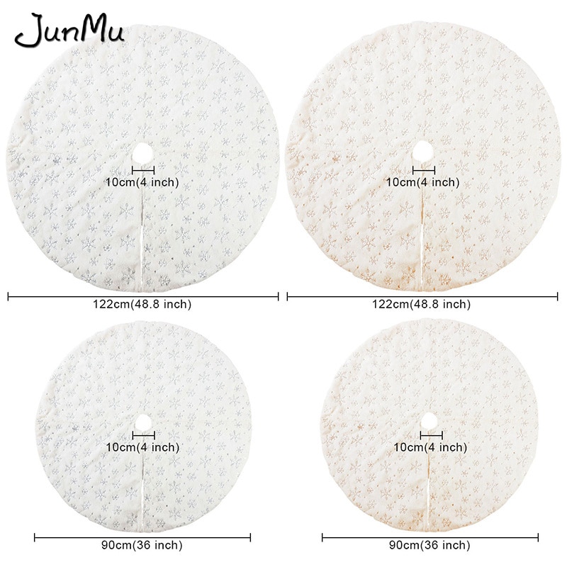 Sequin Christmas Tree Skirt Soft Plush Gold/Silver Snowflake Tree Mat White Faux Fur Party Decor 90cm/122cm