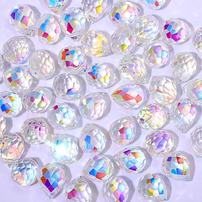 Cuentas de fresa de cristal de 10x8mm, cuentas de vidrio facetadas brillantes de Color AB para fabricación de joyería, pulseras DIY, accesorios para pendientes, 50 Uds.: Blanco