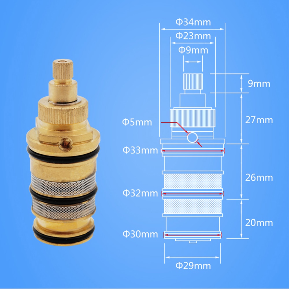 Brass Bath Shower Thermostatic Cartridge & Handle For Mixing Valve Column Shower Bar Mixer Tap Shower Mixing Valve Cartridge