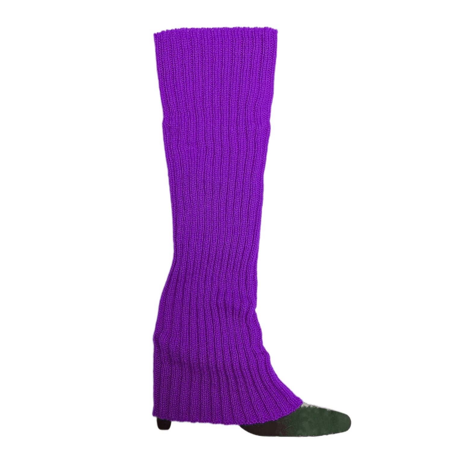 Calentadores de piernas de punto de color neón para mujer, calcetines sin pies brillantes acanalados, Punk, negro, hasta la rodilla, gótico, Hip-hop, Rock, Halloween, 80s: Lavanda