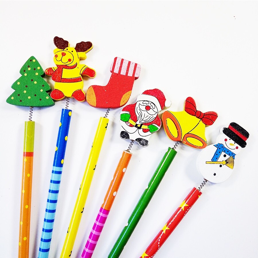 60 stk/parti glædelig jul form træblyanter til børn julemand tegneserie træ kontor papirvarer skole