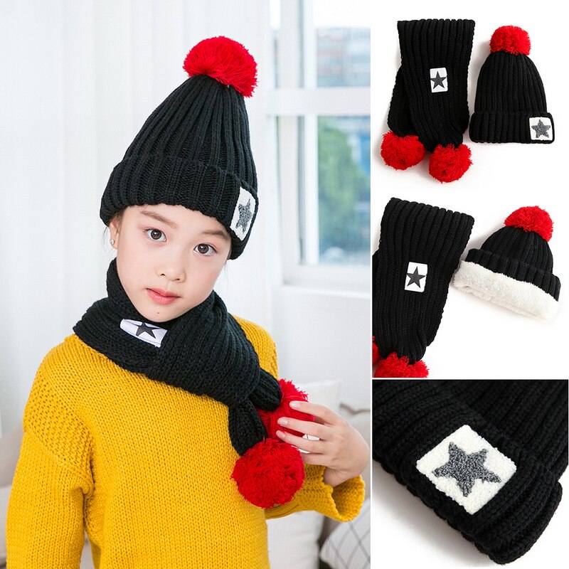 Children Knitted Hats & Scarves Sets Hailball Beanies Knit Kids Winter 2 Pcs Set Winter Hats For Children Hat Winter
