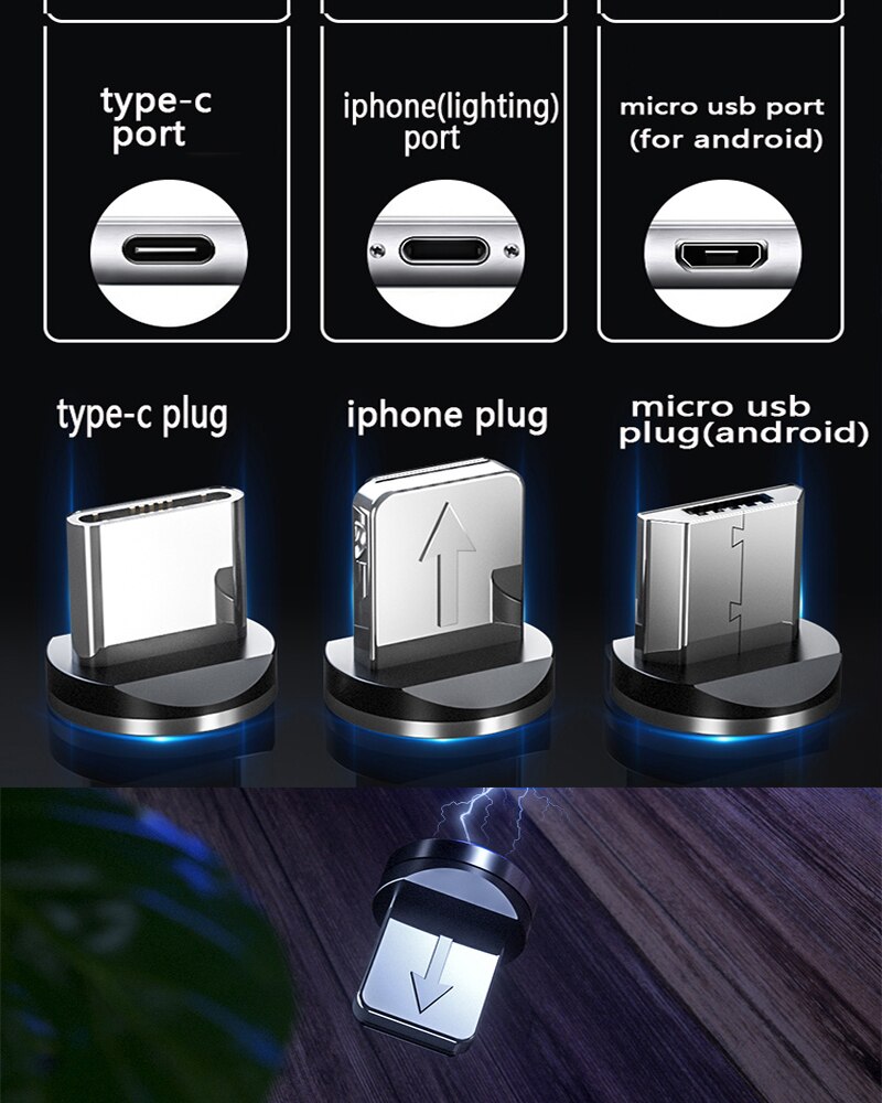 Magnetische Kabel Vloeiende Licht Led Micro Usb Kabel Voor Samsung Type-C Opladen Voor Iphone Magneet Charger Type C kabel Universele