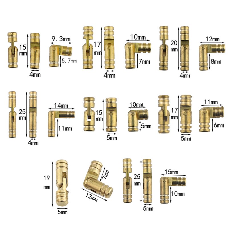 10Pcs Copper Barrel Hinges Cylindrical Hidden Cabinet Concealed Invisible Brass Hinges For Furniture Hardware 20*4mm