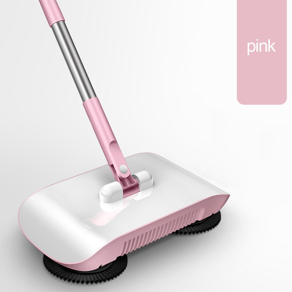 Stainless Steel Sweeping Machine Hand Push Broom Dustpan Automatic Sweeper 360° Rotatable Handle Household Cleaning + Mop: pink