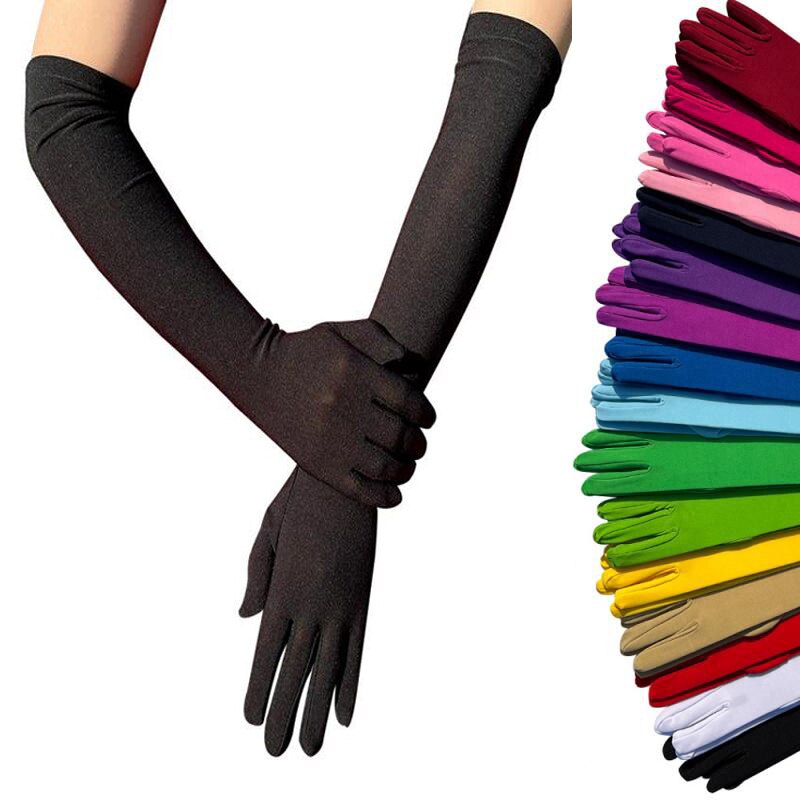 Manoplas para mujer, guantes elásticos de seda de leche para mujer, Festival, , grupo, espectáculo, Bar, baile, guantes de vestir, guantes de 45Cm de largo C013