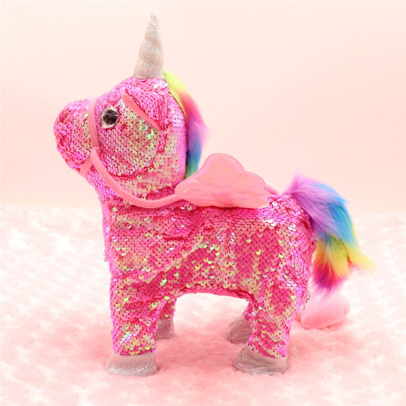 35Cm Grappige Elektrische Wandelen Eenhoorn Knuffel Gevulde Dier Muziek Unicorntoy Voor Kinderen Grappige Kerst Verjaardag: Rose red sequins