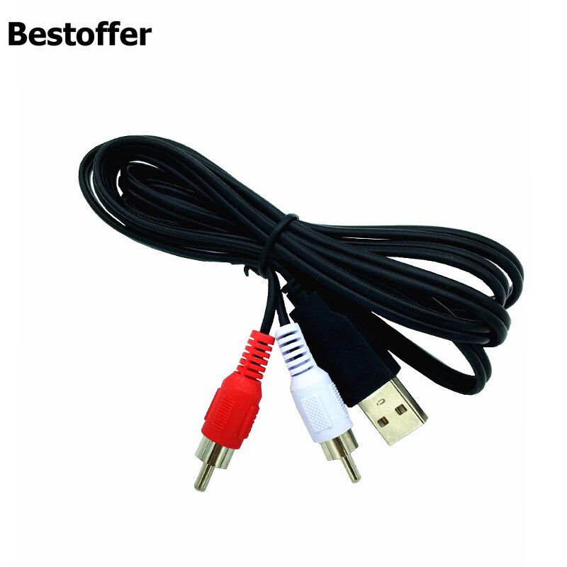 USB 2.0 A Male to 2RCA Phono AV Cable Lead PC TV AUX Audio Video Adapter