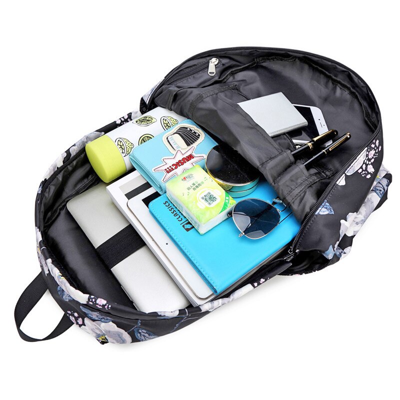 Atinfor merkevare 3 stk / sett vanntette kvinnesett ryggsekk til tenåringetone med matboksposer blomstertrykk laptoptaske